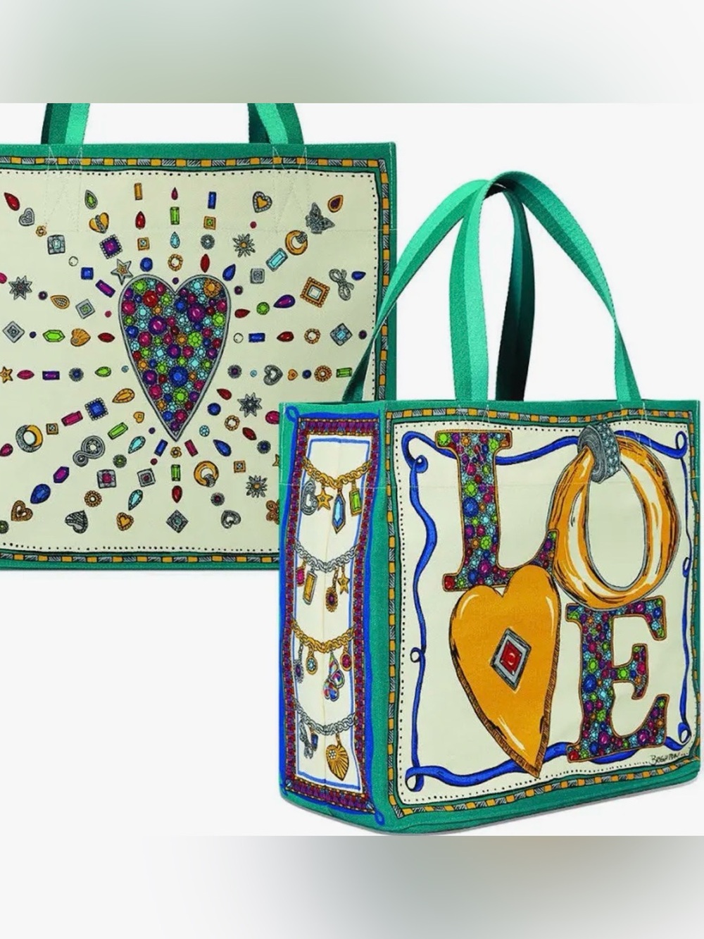 NEW BRIGHTON CHARM Tote Bag with Teal Handles and Colorful Gem Motifs - Picture 5 of 9